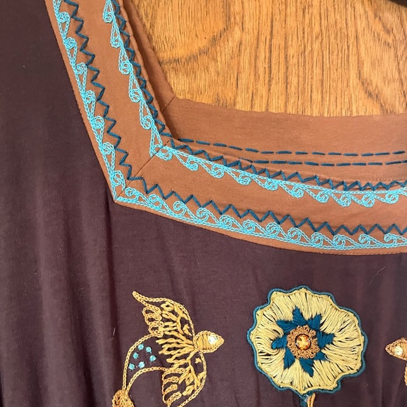 Double D Ranch Brown Dress with Bishop Sleeves and Square Neck - Picture 4 of 6